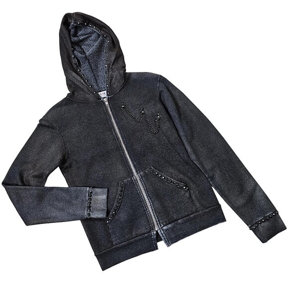 Shimmering Chains Girl's Sparkly Gray Hoodie - Picture 1 of 7